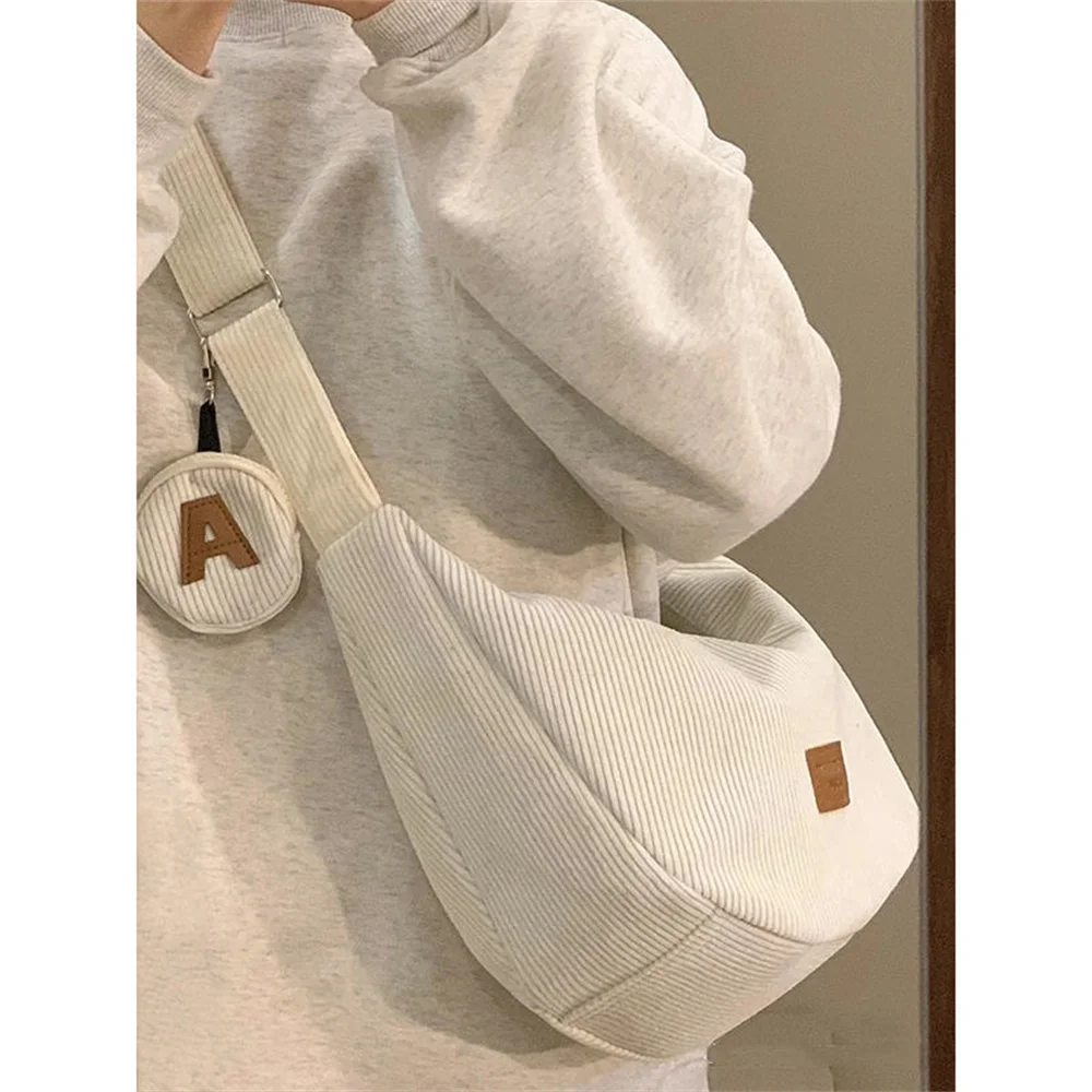 Large Capacity Corduroy Shoulder Crossbody Bag Women Leisure Armpit Bag Solid Color Versatile Dumpling Bag Fashion Messenger Bag - Image 2