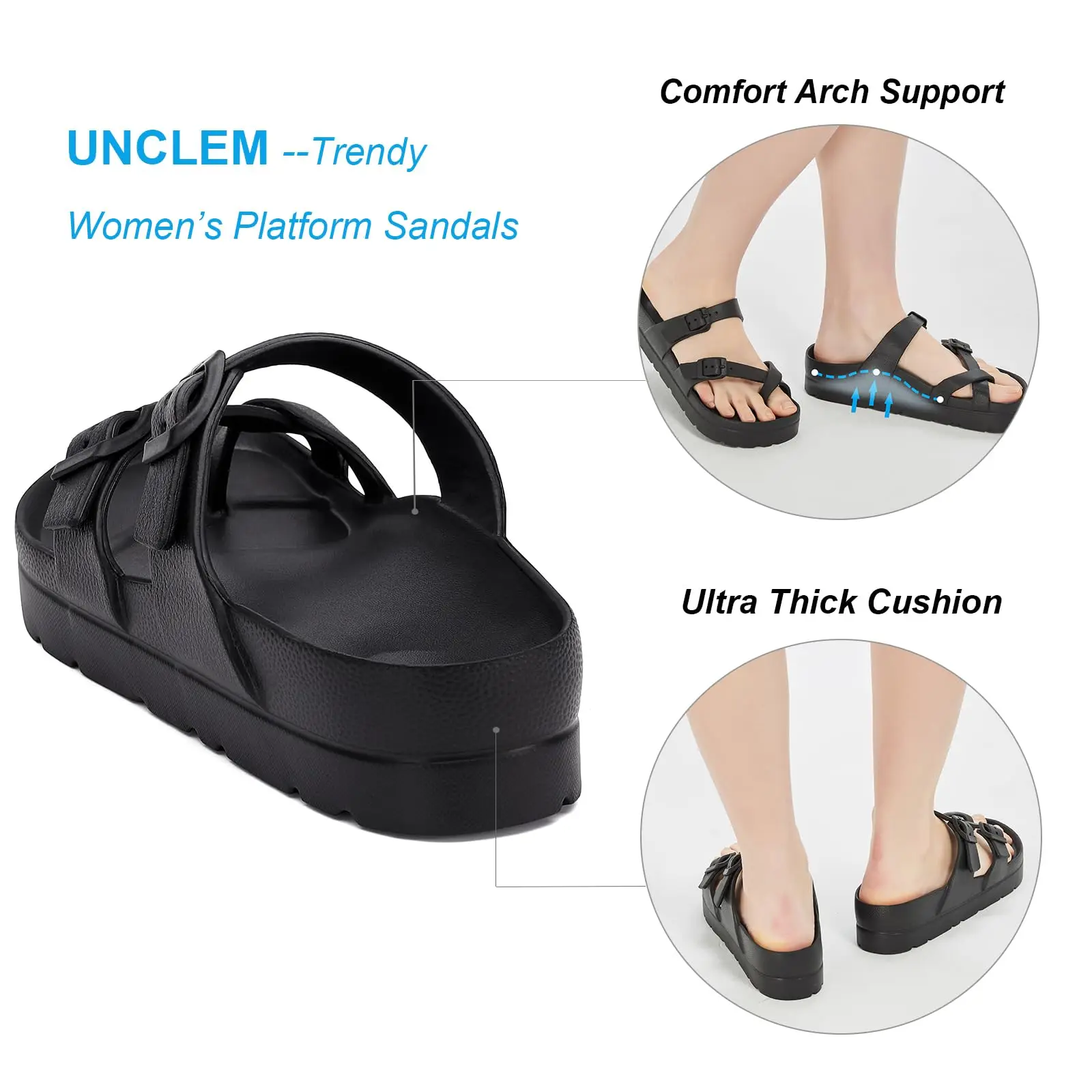 Bebealy Womens Platform Sandals with Arch Support Adjustable Buckle Beach Sandal Woman Comfort Lightweight Ultra Cushion Slides - Image 2