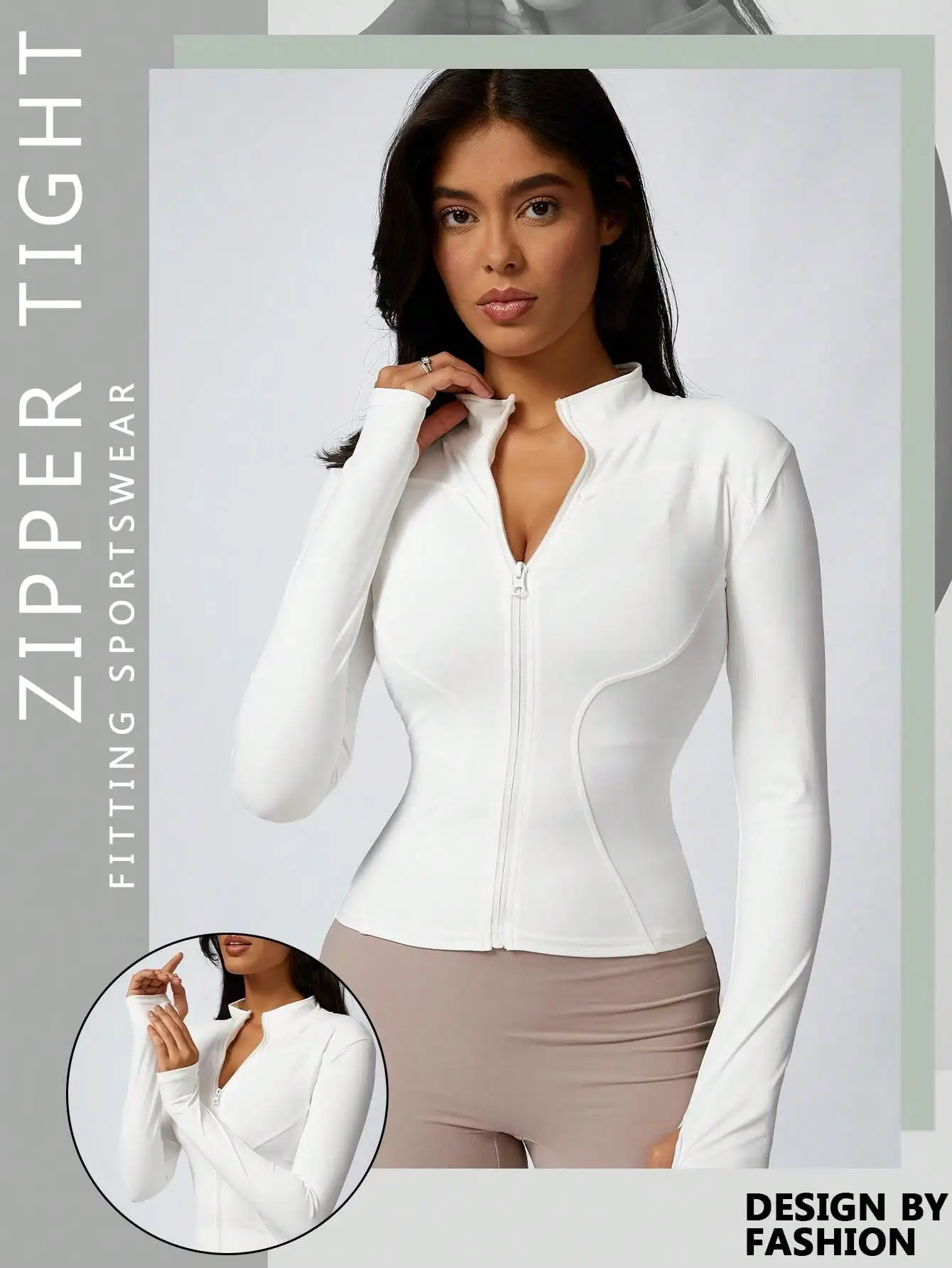 Women's Solid Color Zipper Turtleneck Sports Jacket, Long-Sleeved Sports Top, Gym Wear, Ladies' Sportswear for Indoor and Outdoo - Image 6