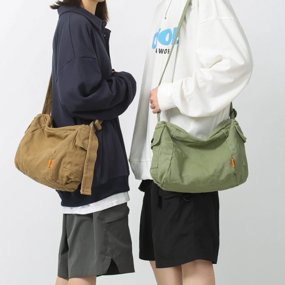 Female Canvas Fabric Hobo Soft Slouchy Shoulder Bag Y2K Student Leisure Medium Size School Book Laptop Pouch Messenger Side Bag - Image 2