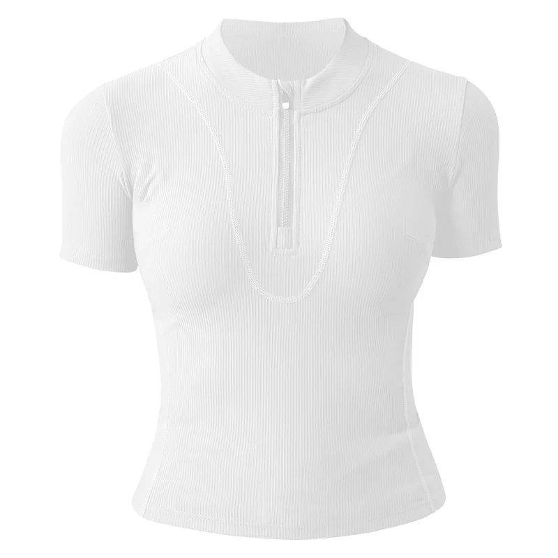 Aiithuug Women Slim Fit Gym Shirts Half Zip Workout Tops Quarter Zip Fitness Shirt Running Quicky Dry Short Sleeve Yoga Tops - Image 7