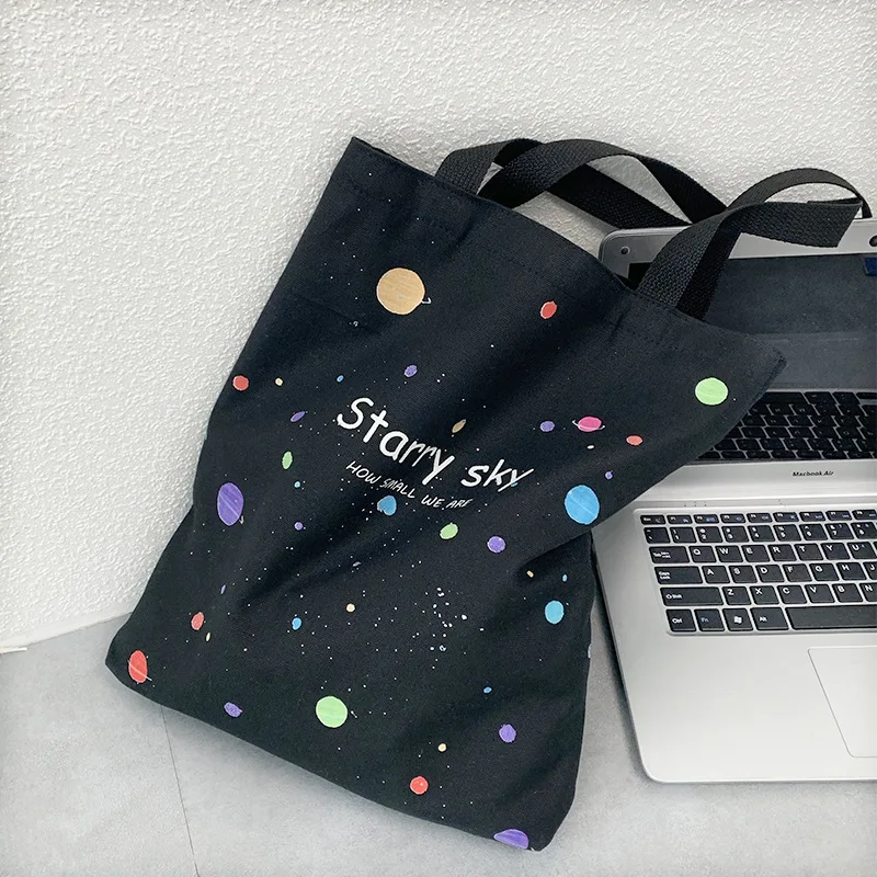 Fashionable Letters Canvas Tote Bag, Female Stylish Handbag Shoulder Bag with Zipper Opening Large Capacity Student School Bags - Image 5