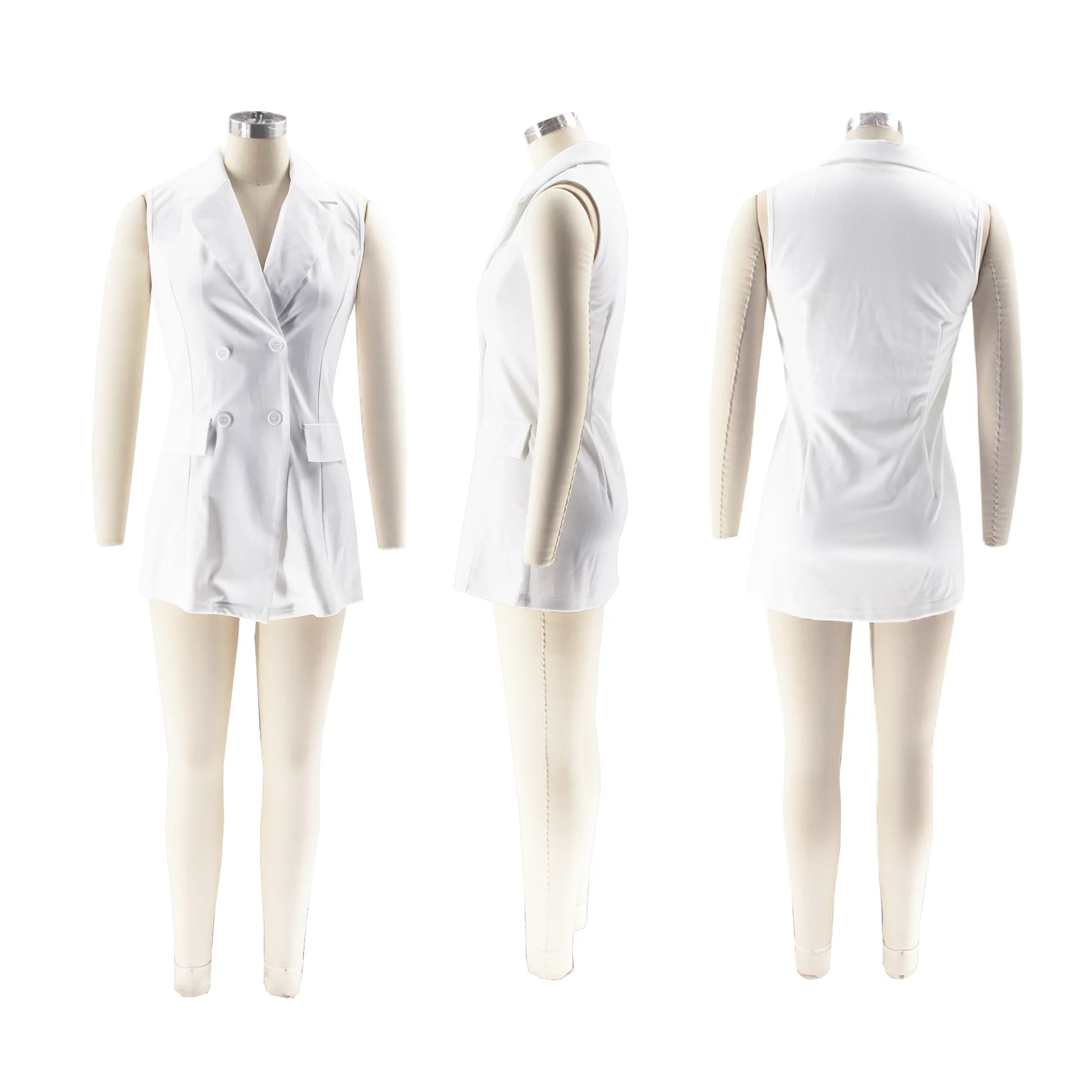 HLJ Elegant Office Lady Napping Thin Blazer Tops Women V Neck Sleeveless Slim Jackets Summer New Solid Commuting Style Coats - Image 5