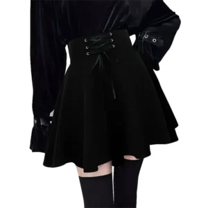 Halloween Mall Goth Skirt Women Harajuku Y2k E-girl High Waist Bandage Black Mini Skirt Dark Gothic Punk Club Wear Streetwear