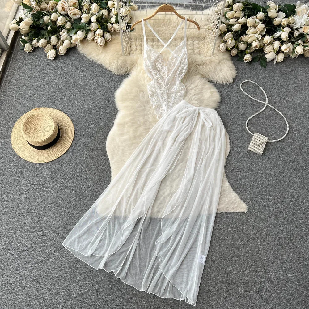 Women' Sexy Lace Camisole Slim Solid Color Sleeveless Bodysuit Erotic Lingerie V-Neck Ultra-Thin Pajamas Hollow Sheer Playsuit - Image 55