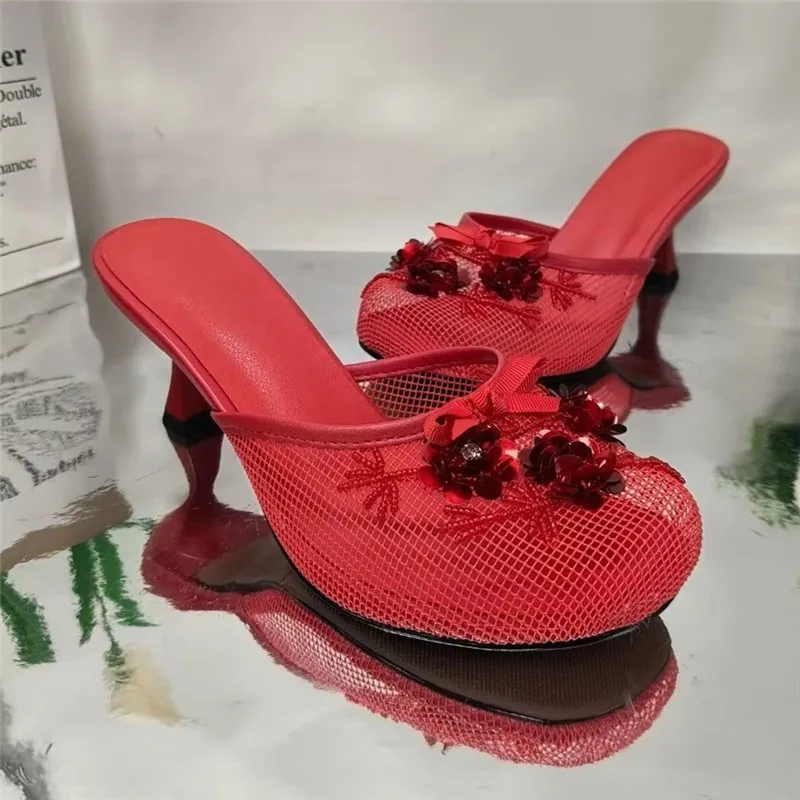 Fashion Women Summer Wedges Mesh Shoes For Woman's Flower Round Toe Slip-On Hollow High Heeled sandals Mujer Party Wedding Pumps - Image 11
