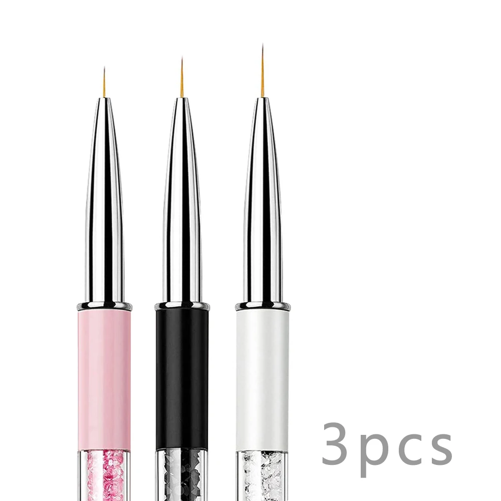 Nail Art Brushes 7/9/11mm Liner Brush with Shiny Diamond Handle & Caps, Gel Nail Painting Brush Nail Drawing Brushes - Image 10