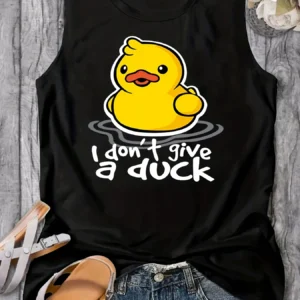 Women's Summer Cartoon Duck Print Large Casual Sleeveless Loose Tank Top T-shirt Streetwear Oversized O-Neck Vest