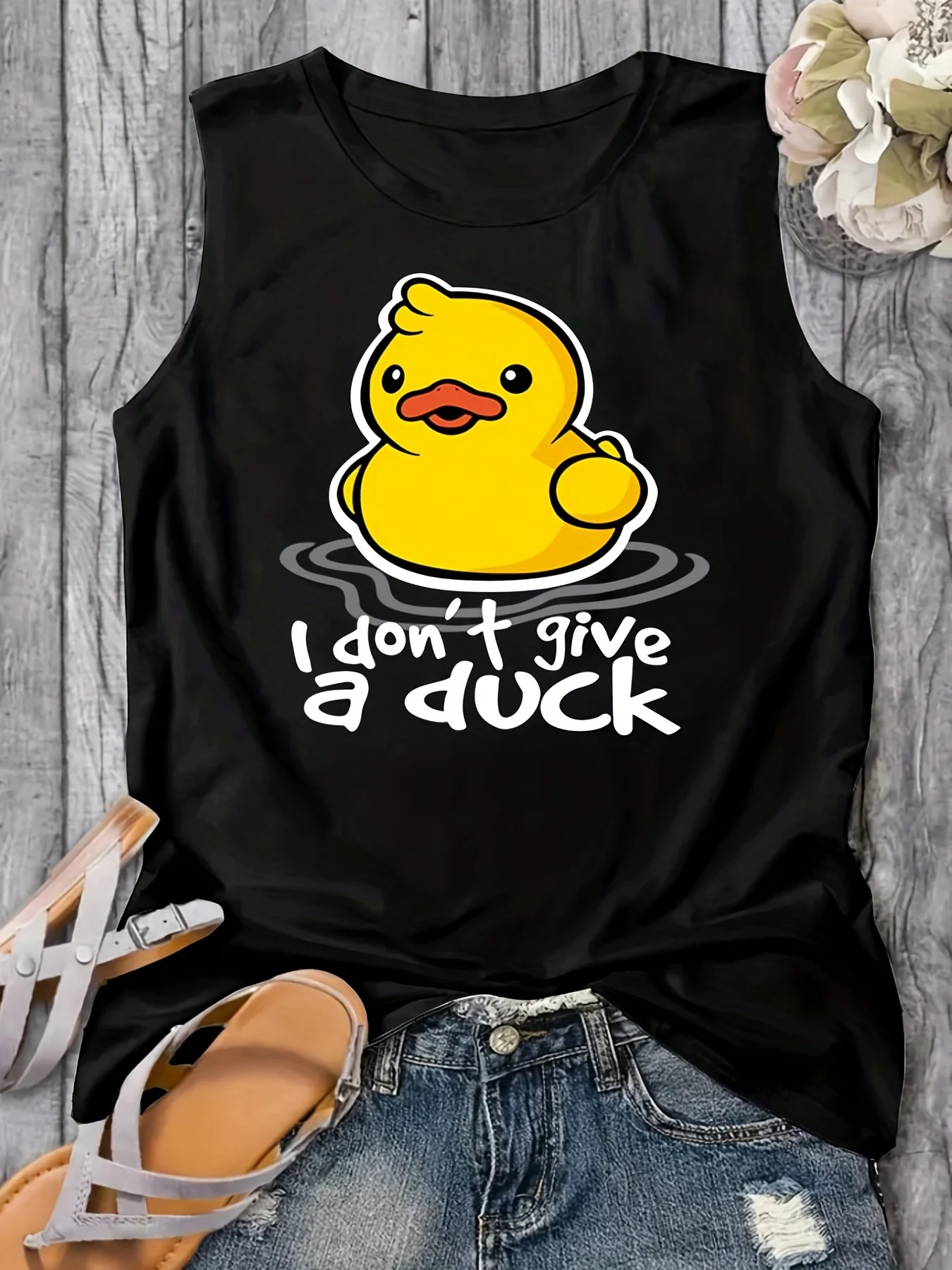 Women's Summer Cartoon Duck Print Large Casual Sleeveless Loose Tank Top T-shirt Streetwear Oversized O-Neck Vest