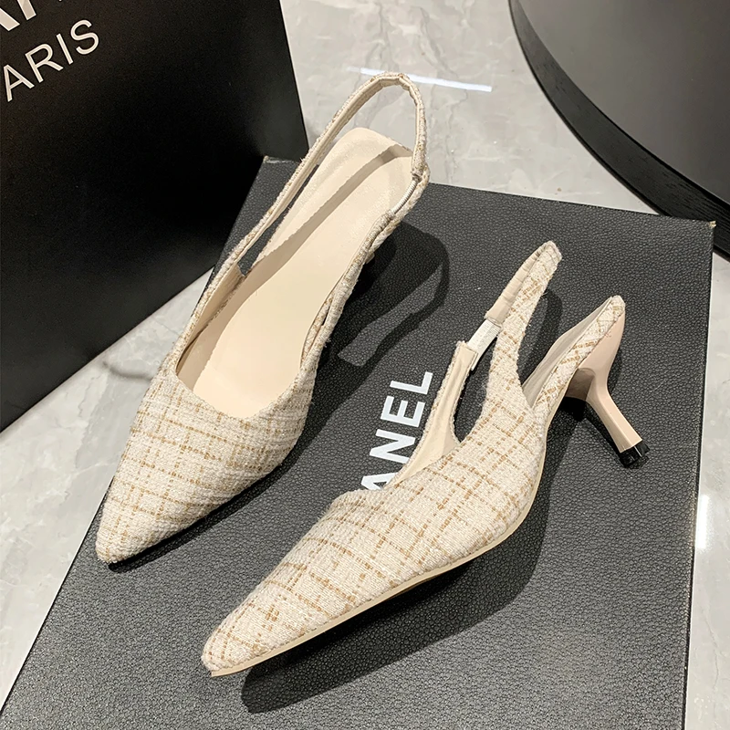 Brand Designer Slingbacks High Heels Pumps Women Pointed Blue Pointed Toe Party Shoes Summer Thin Heeled Sandals High Heel Shoes - Image 4