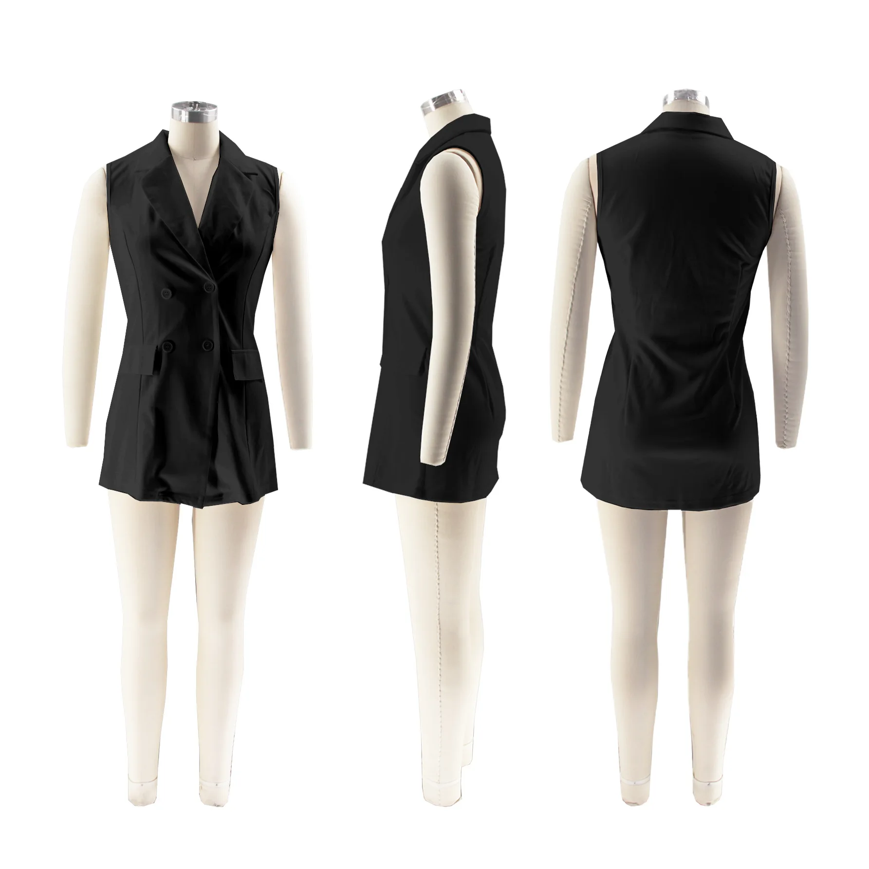 TW481 Temperament Sleeveless Lapel Blazer Solid Color Slim-fit Button-up Cardigan Top Women - Image 6