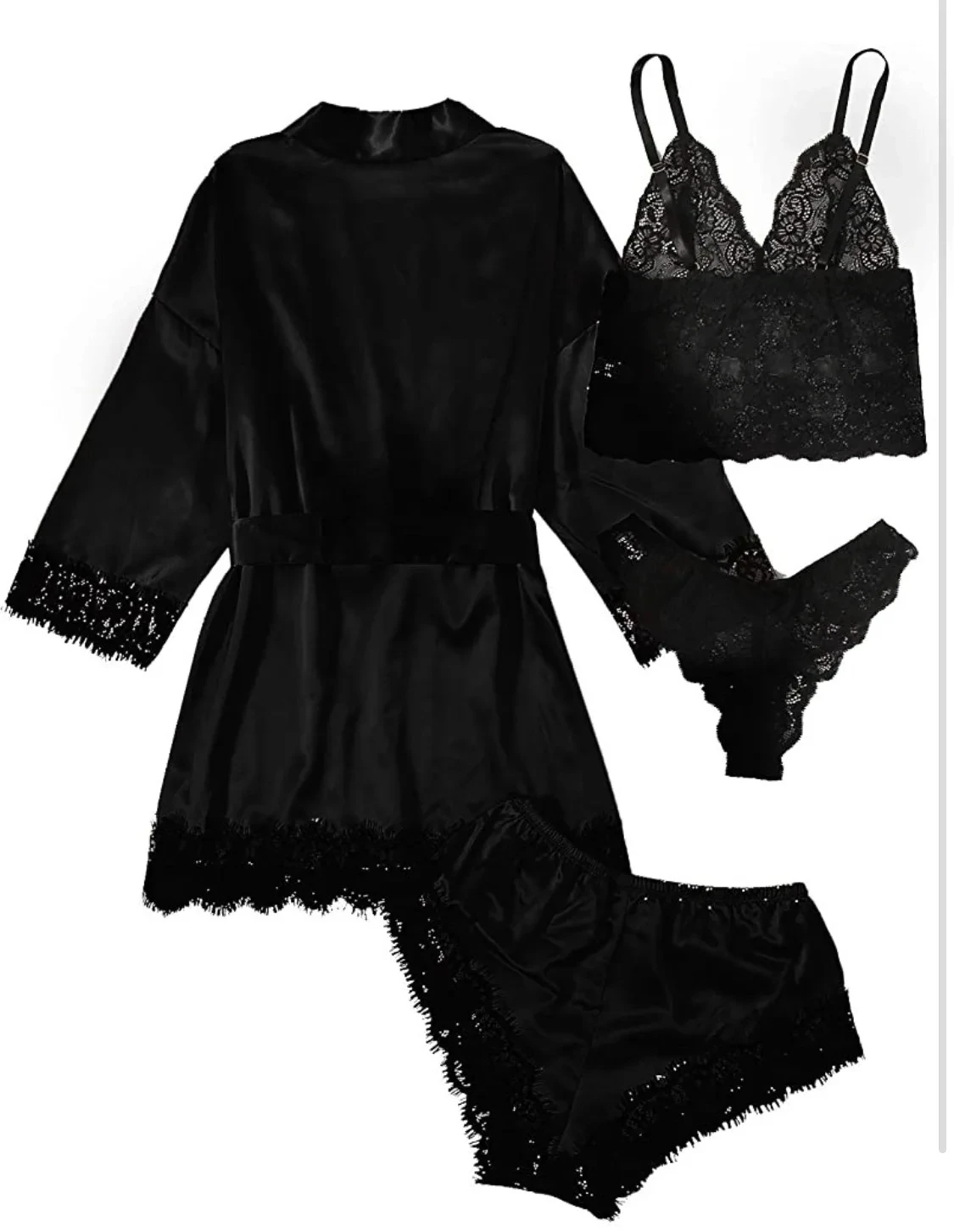 Women's Fashion Pajama Print Sexy Lace Trim Faux Silk Satin Pajama Set Gown Skin Friendly Comfort Loungewear Sexy Pajamas - Image 5