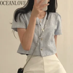OCEANLOVE Short Blazer for Women Solid Spring Summer Korean Chic Sweet Chaqueta Mujer Ins Fashion Elegant
