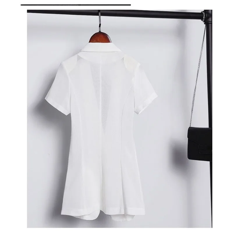 Short Sleeve Suit Women Summer Black White Blazer Coats Office Ladies Jacket Thin Blouse Korean Fashion Coat Shawl New - Image 3