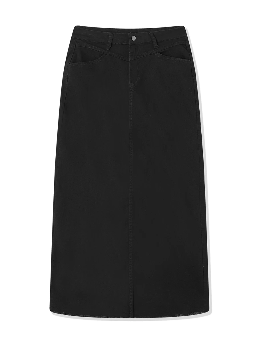 Women Y2K Vintage Denim Maxi Skirt High Waist A-Line Frayed Hem Loose Long Jean Skirt OOTD Streetwear - Image 6