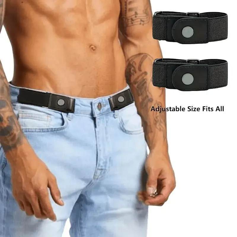 2pcs/set No Buckle Elastic Belt For Women Men Unisex Stretch Belt For Pants Jeans Casual Buckle Free Adjustable Invisible Belt - Image 2