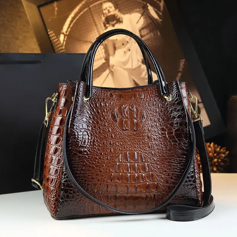 Genuine Leather Women Handbags New Tote Bag Fashion Crocodile Print Bucket Bag Retro Shoulder Messenger Bags Trend 2025 - Image 12