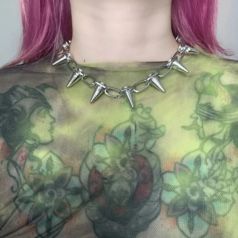 Fashion Punk Spike Chokers Necklaces Goth Rivet Collar Choker Necklace Metal Spike Link Chain Unisex Rock Night Club Jewelry - Image 4