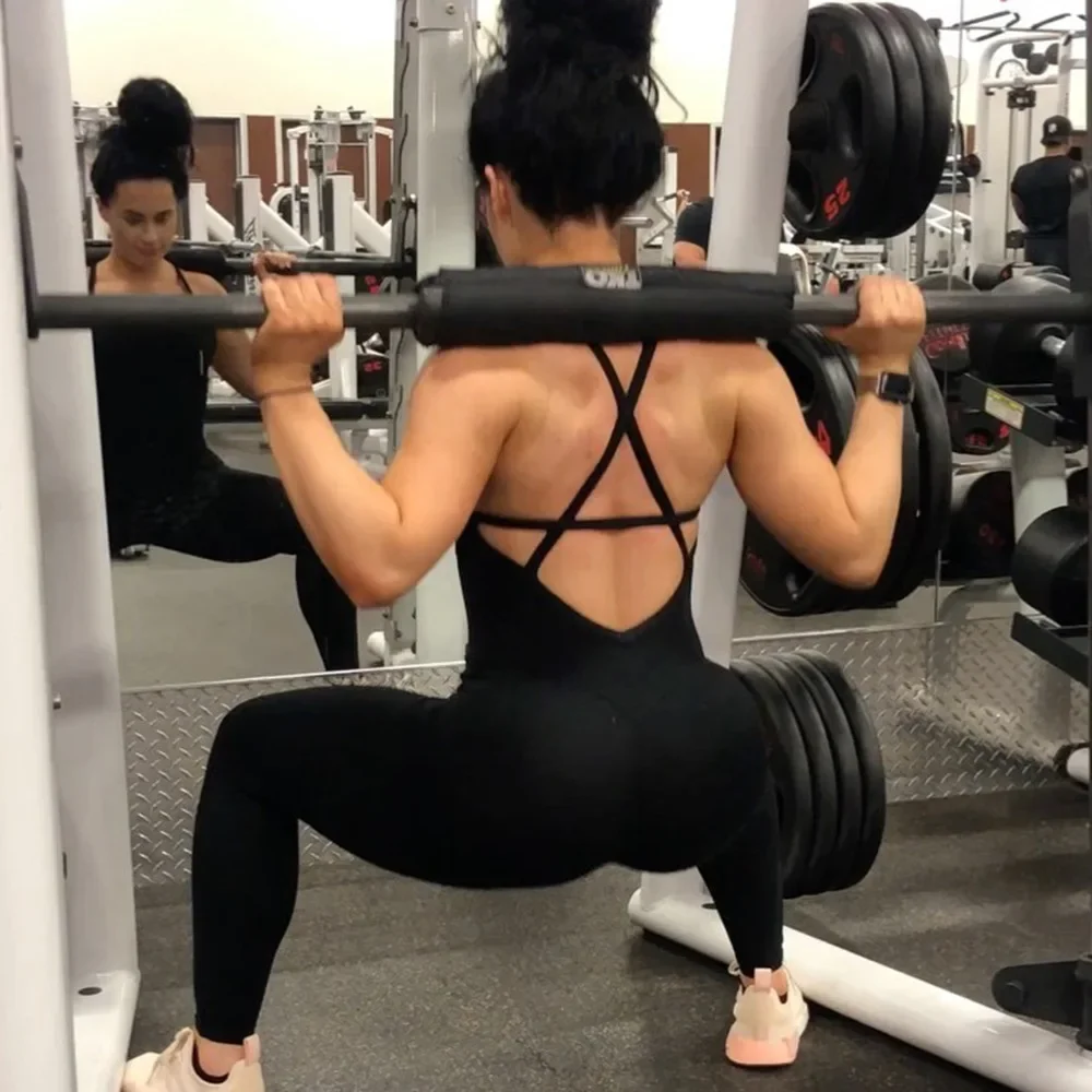 Women Athleisure Fitness Bodysuit 2025 Backless One Piece Yoga Jumpsuit Sports Gym Workout Clothes for Women Tights Active Wear - Image 4