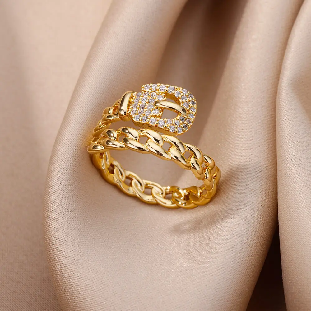 Luxury Zircon Geometric Rings For Women Stainless Steel Gold Color Open Ring Trendy Wedding Party Aesthetic Jewerly Gift Femme - Image 19