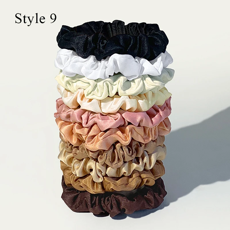 10-Piece Women's Pure Color Satin Large Scrunchie Daily Simple Rubber Hair Bands Set Skinny Ponytail Holder Hair Accessories - Image 8