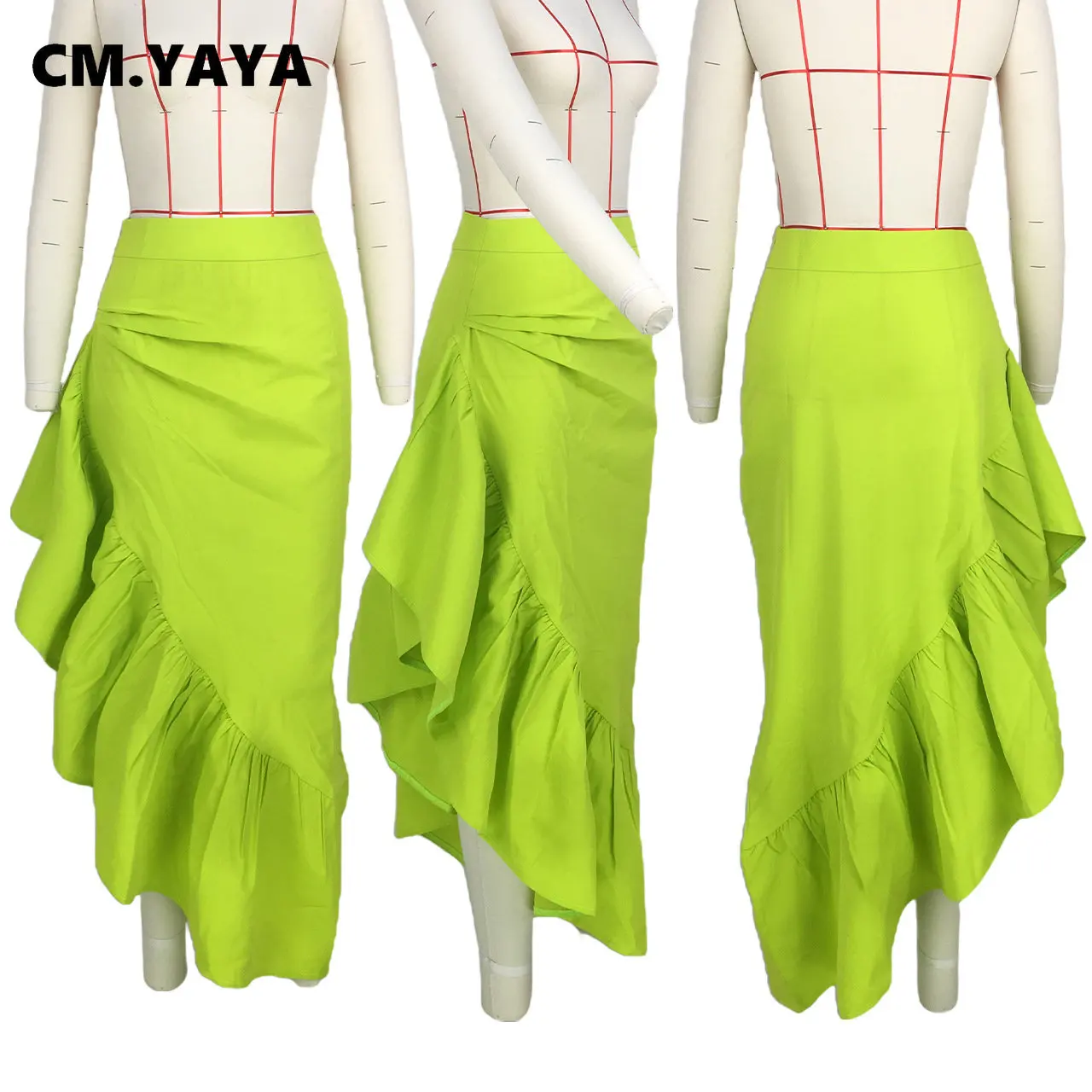 CM.YAYA Women Ruffles Hem Asymmetrical High Waist Maxi Long Skirt 2022 Autumn Winter Streetwear INS Fashion Skirts - Image 3