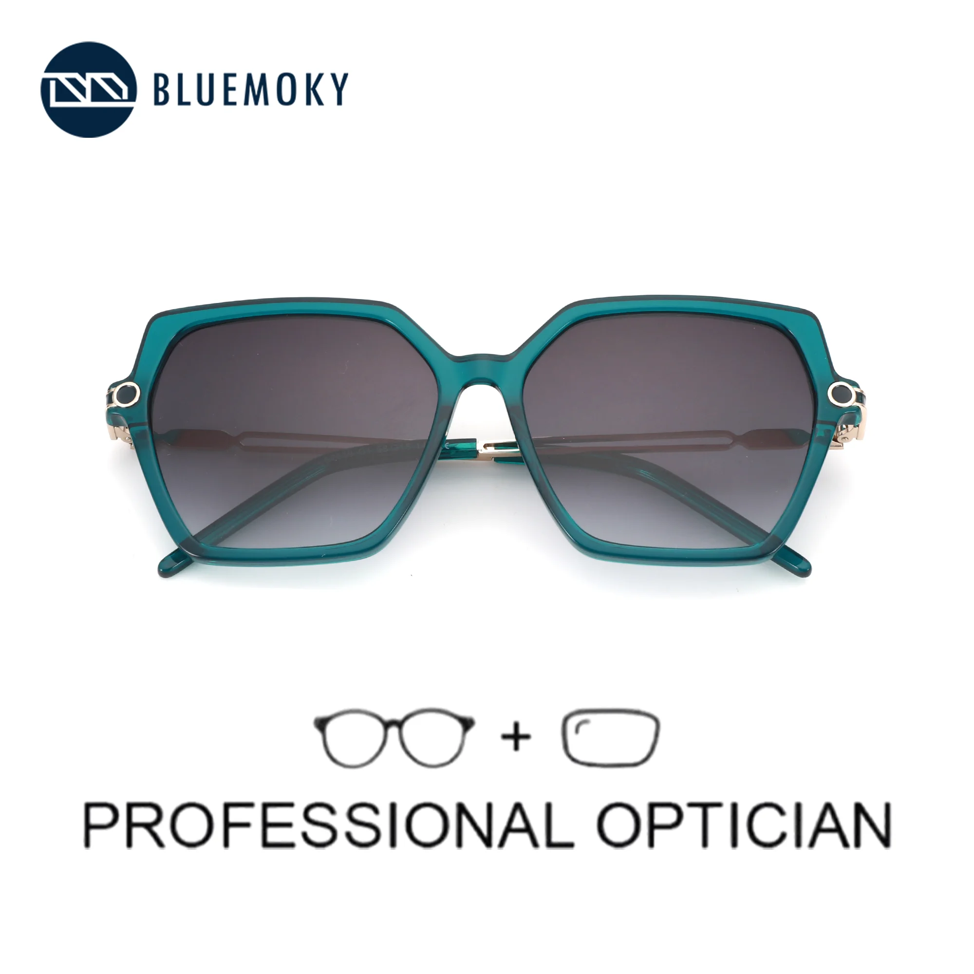 BLUEMOKY (L Size)Popular Acetate Polygon Polarized Prescription Sunglasses For Women UV400 Progressive Optical Sun Glasses