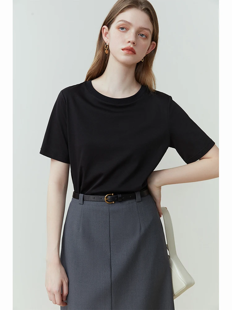 FSLE 100% Cotton Short-Sleeved T-Shirt Women'S Spring Summer 2023 New Round Neck Straight White Black Top For Women - Image 7