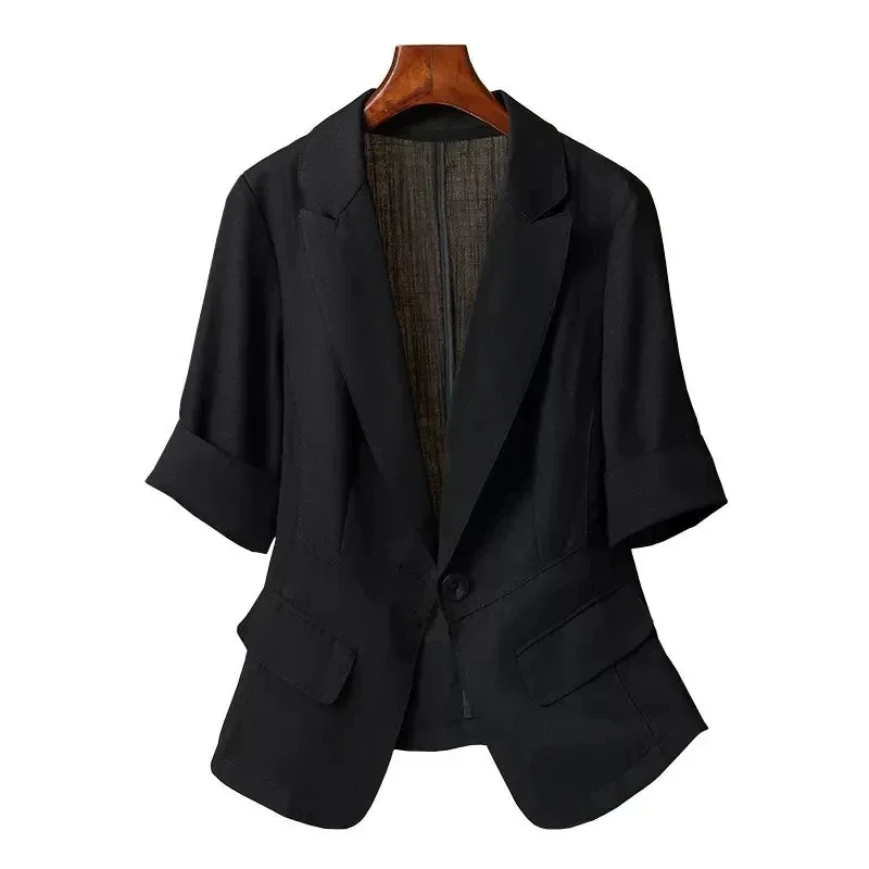 2025 Summer New Thin Small Suit Jacket Women Casual Slim Short-Sleeved Suit Coat Female Plus Size Loose Blazer Top Fashion Coat - Image 5