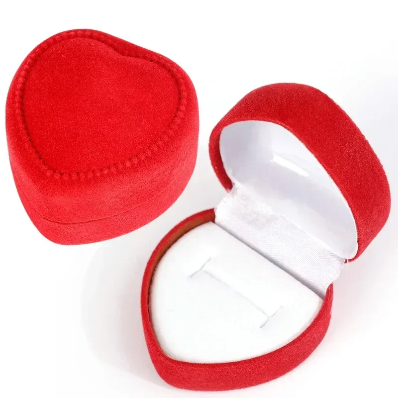 Flocking Red Heart Shape Ring Boxes Jewelry Earrings Display Cases Holder Gift Box Wedding Ring Box Counter Packaging Rings - Image 4