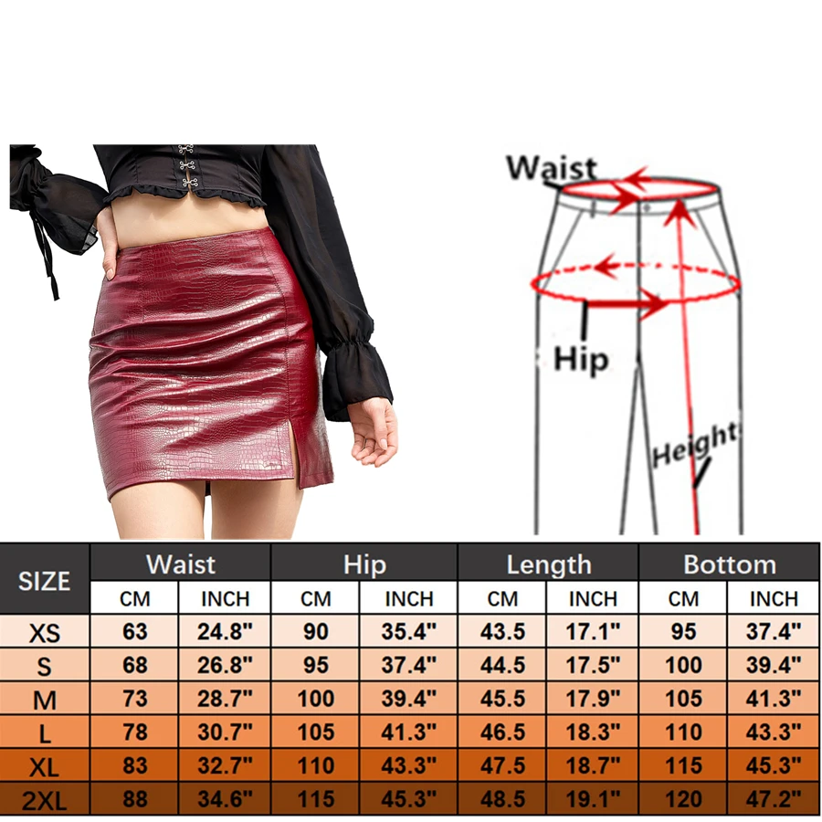 2025 Spring/summer Red Crocodile Pattern PU Skirt Ladies Slit Skirt Slim Stretch Leather Skirts White Brown Black Green - Image 6
