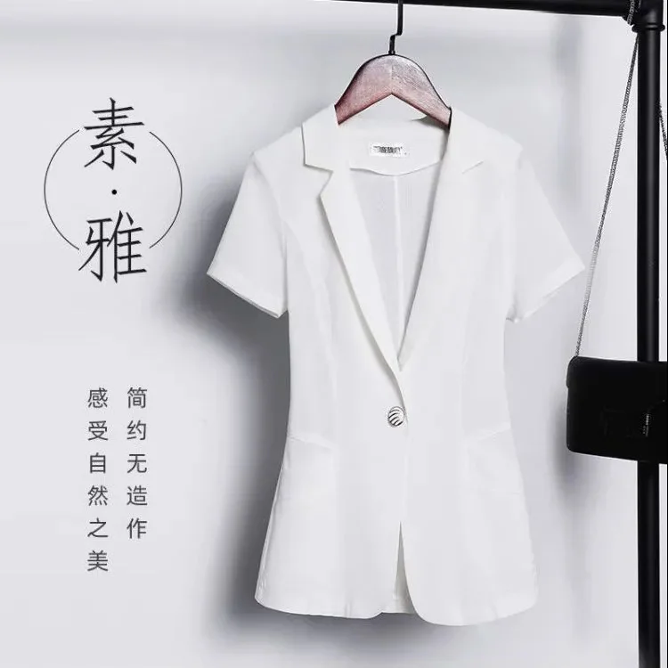 Short Sleeve Suit Women Summer Black White Blazer Coats Office Ladies Jacket Thin Blouse Korean Fashion Coat Shawl New - Image 7