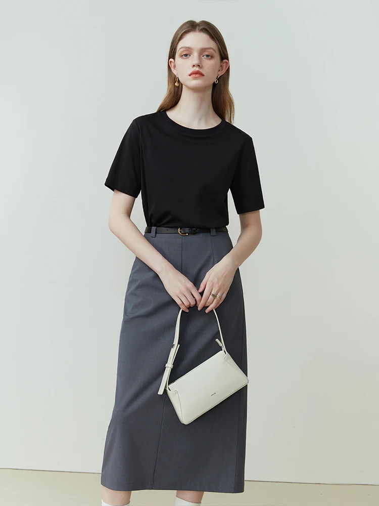 FSLE 100% Cotton Short-Sleeved T-Shirt Women'S Spring Summer 2023 New Round Neck Straight White Black Top For Women - Image 4