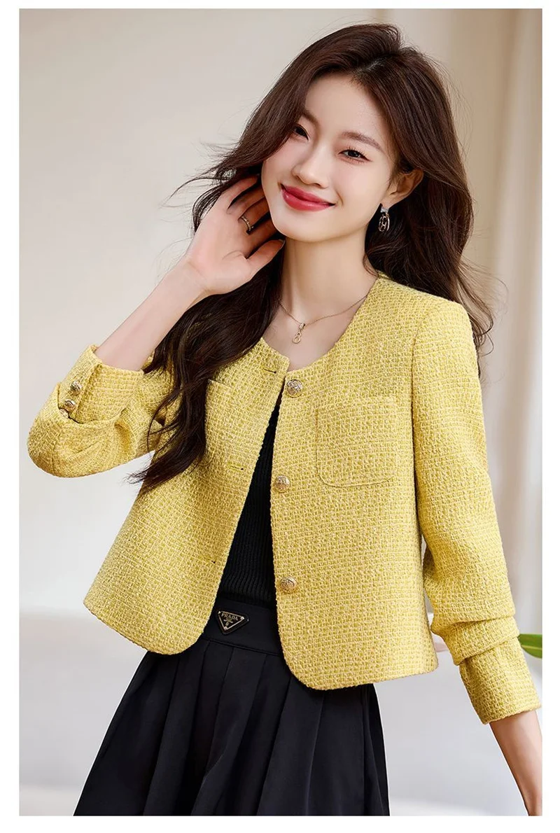 Pink Jacket Spring And Autumn 2025 New French High-End Short Outcoat for Women Blazer Yellow Suit Jackets Fashion Top Trench Coa - Image 6