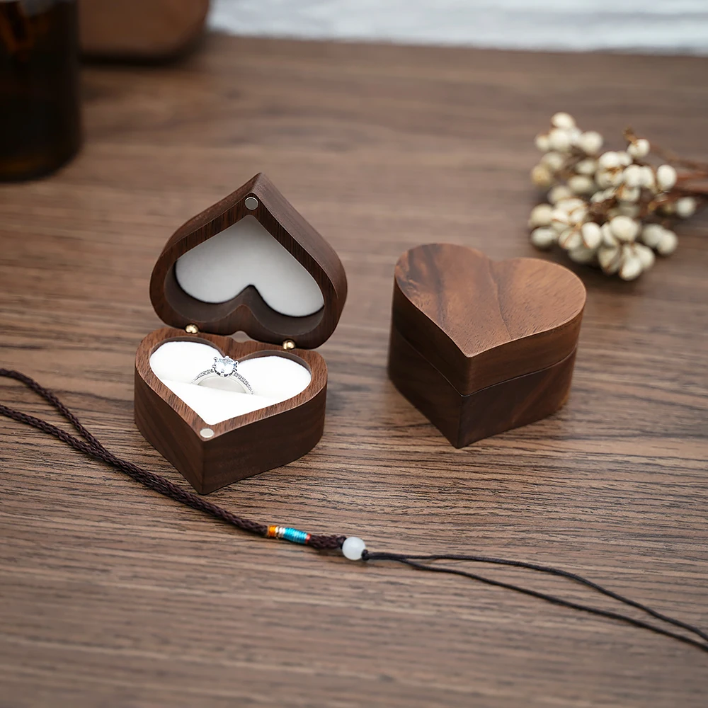 Heart-shaped Wooden Jewelry Box Proposed Jewellery Gift Case Wedding Display Jewelry Storage Organizer Earring Ring Necklace Box - Image 5