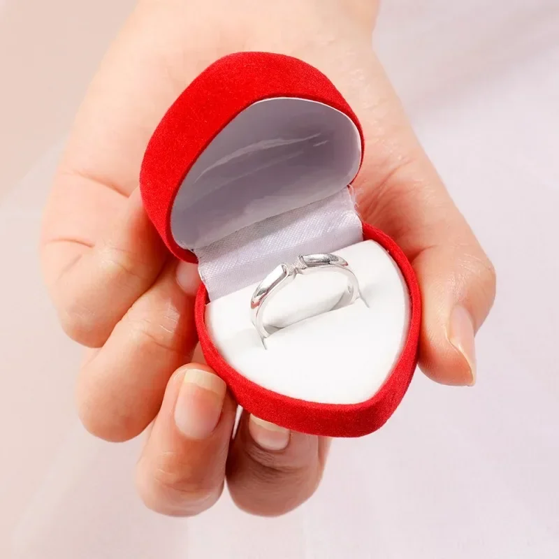 Flocking Red Heart Shape Ring Boxes Jewelry Earrings Display Cases Holder Gift Box Wedding Ring Box Counter Packaging Rings - Image 2