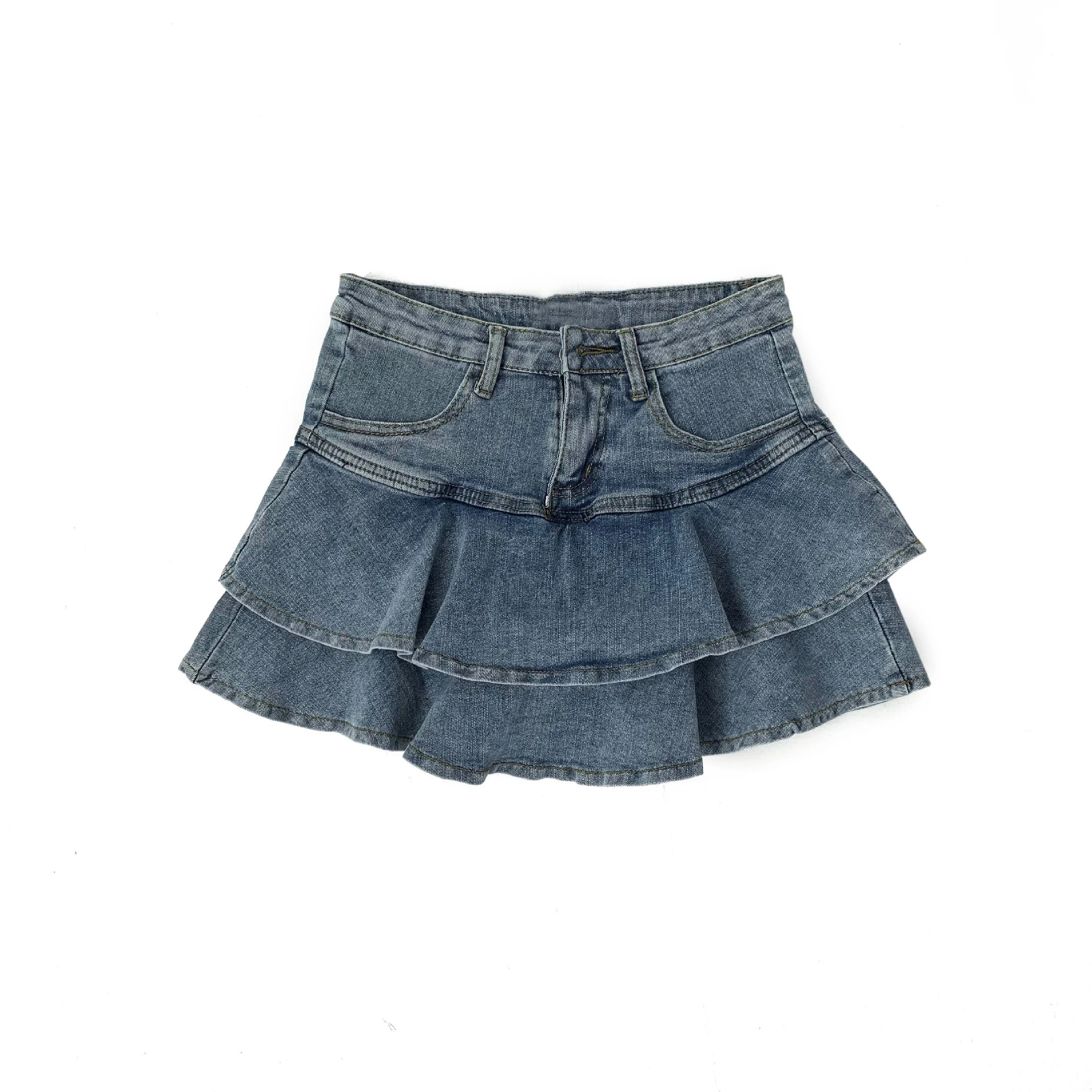 Vintage Denim Skirt Shorts Women Summer Korean Fashion High Waist A-line Wash Blue Slim Cute Sexy Mini Jeans Ruffle Skirt Female - Image 6