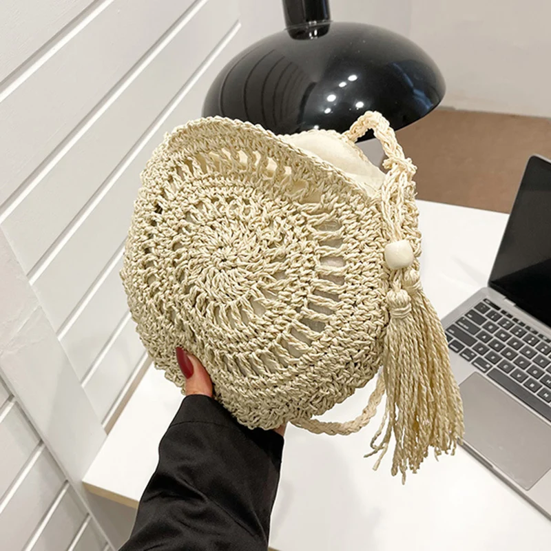 Fashion Hollow Out Shoulder Bags Casual Straw Crossbody Small Round Bag Purse Tassel Messenger Handbags bolsa feminina - Image 7