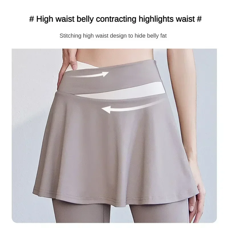 Women Yoga Tenis Skirts High Waist Fake Two Pieces Sports Leggings Fitness Gym Quick-Dry Skirt Athletic Running Legging - Image 4