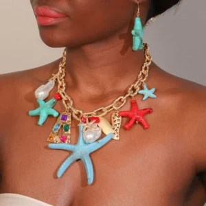 Statement Boho Necklace with Starfish Design for Women Trendy Wedding Party Jewelry