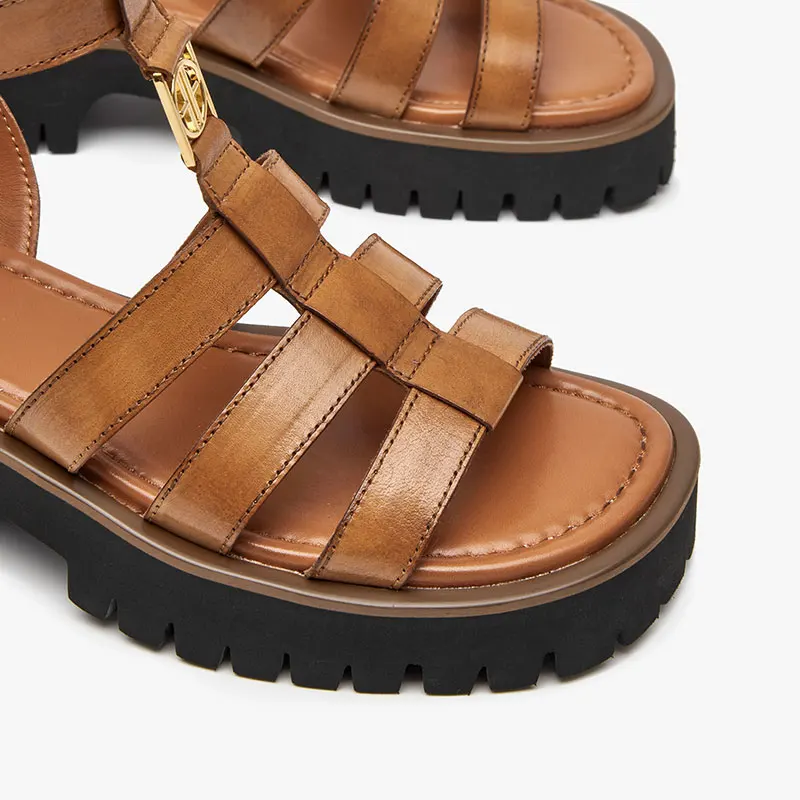 BeauToday Gladiator Sandals Women Genuine Leather Round Toe Ankle Metal Buckle Platform Summer Ladies Shoes Handmade 38215 - Image 5
