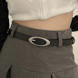 Vintage Women Fashion PU Leather Waist Belt Vintage Y2K Gothic Buckle Metal Strap Jeans Trouser Dress Waistband Fashion AB006