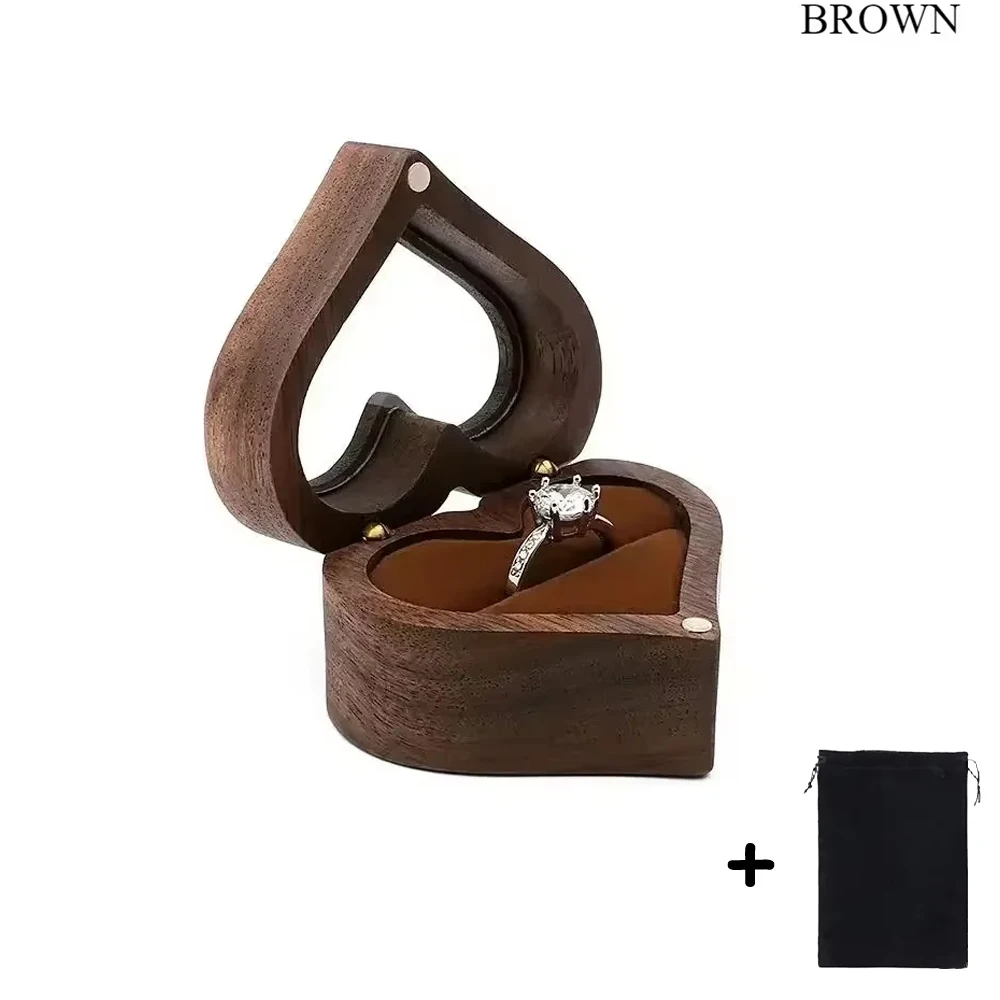1PCS Free Engraving Custom Love Heart Shaped Walnut Wood Ring Box for Wedding Ceremony Jewelry Box Storage Proposal Wedding Gift - Image 15