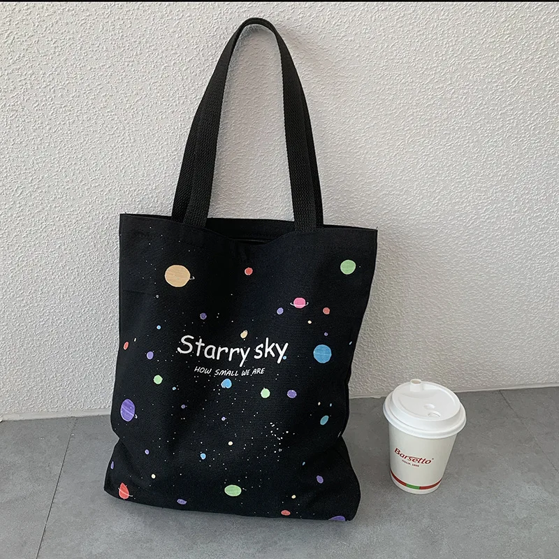 Fashionable Letters Canvas Tote Bag, Female Stylish Handbag Shoulder Bag with Zipper Opening Large Capacity Student School Bags - Image 7