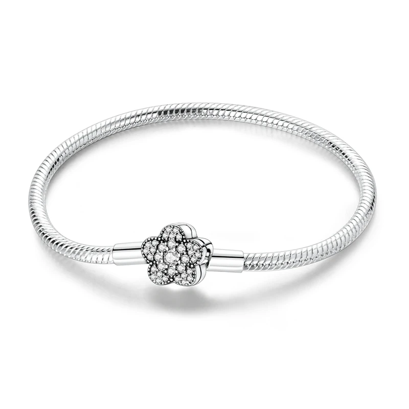 17-20CM Original 925 Sterling Silver Bracelets Clover Butterfly Cross Heart Bracelet Fit DIY Charms Beads Fashion Women Jewelry - Image 17