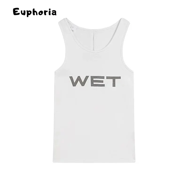 Euphoria Shoujo Kpop White Crop Top Women 2025 Spring Sleeveless Wet Letter Print Super Stars Same Style Tank Theatrical Costume