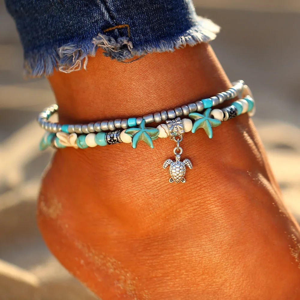New Boho Shell Starfish Anklets for Women Fashion Tortoise Ankle Bracelet on Leg Barefoot Handcraft Chain Summer Beach Jewelry - Image 5