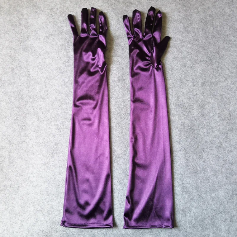 Women Long Solid Satin Soft Multicolor Ceremonial Gloves Drive Ride Dance Performance Sunscreen Cosplay Elasticity - Image 11