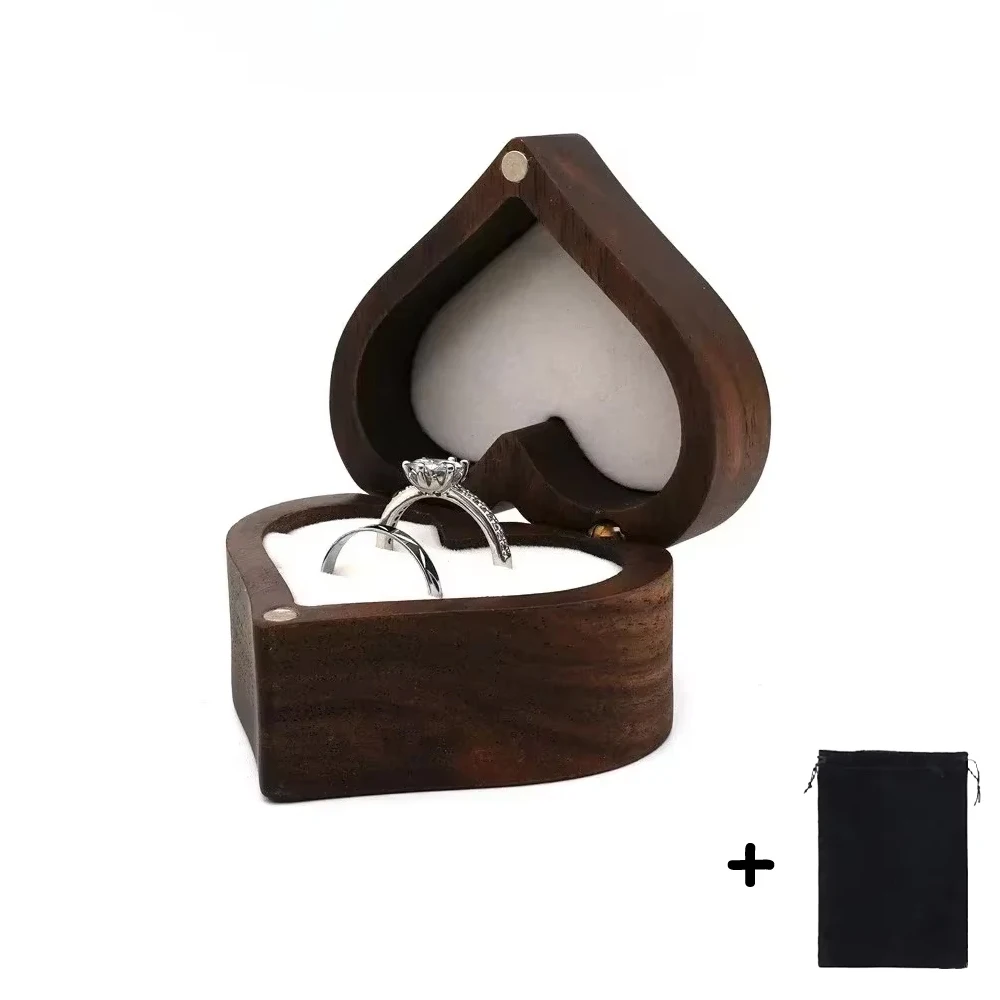 1PCS Free Engraving Custom Love Heart Shaped Walnut Wood Ring Box for Wedding Ceremony Jewelry Box Storage Proposal Wedding Gift - Image 16