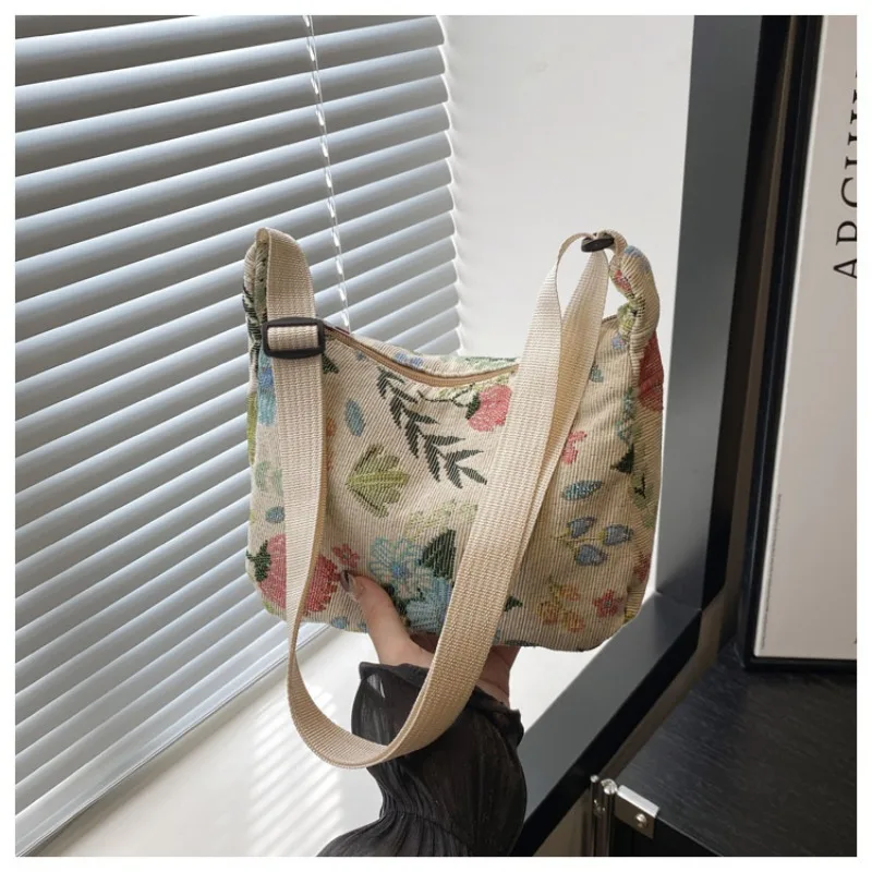 Fashion Vintage Winter New Women Lady Bag Versatile Literary Prints Cloth Crescent Pack Texture Temperament Crossbody Shoulder - Image 10